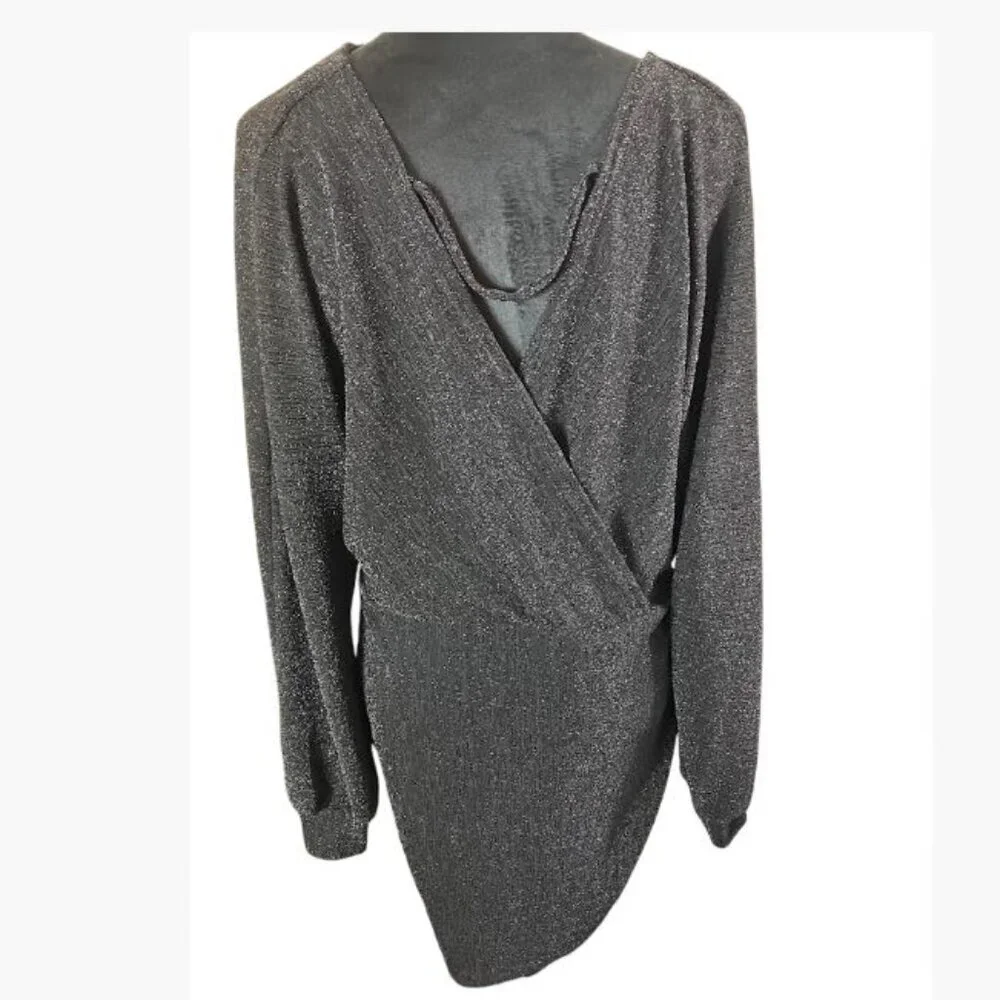 Feral Apparel Black Metallic Faux Wrap-Style Body-Con Dress Size 3XL EUC